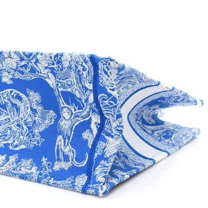 Canvas Embroidered Medium Dioriviera Toile De Jouy Book Tote Fluorescent Blue