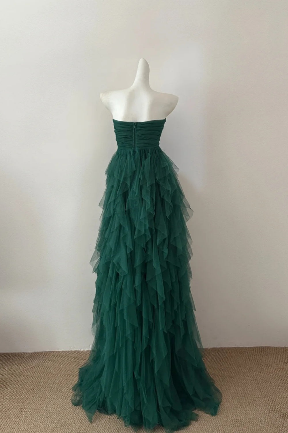 formaldressy--Green fashionable long tulle ruffle prom dress gh5474