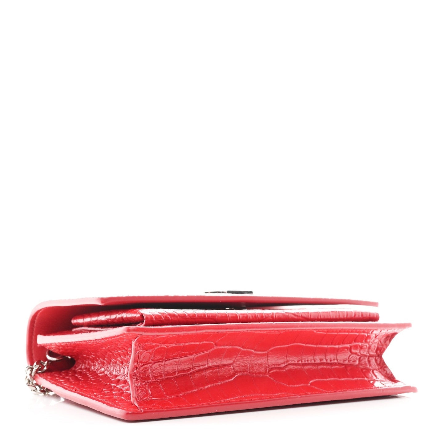 Calfskin Crocodile Embossed Monogram Sunset Chain Wallet Rouge Eros