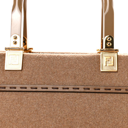 Flannel Vitello King Wool Plexiglass FF Logo Embroidered Medium Fendi Sunshine Shopper Tote Camel Sand