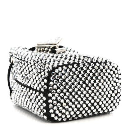 Satin Crystal Metal Triangle Logo Mini Drawcord Pouch Shoulder Bag Crystal