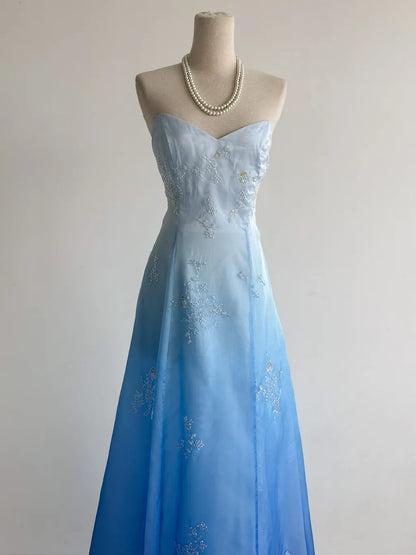 formaldressy--Blue and white exquisite floral fashion gradient tube top long floor-length ball gown graduation dress gh5515