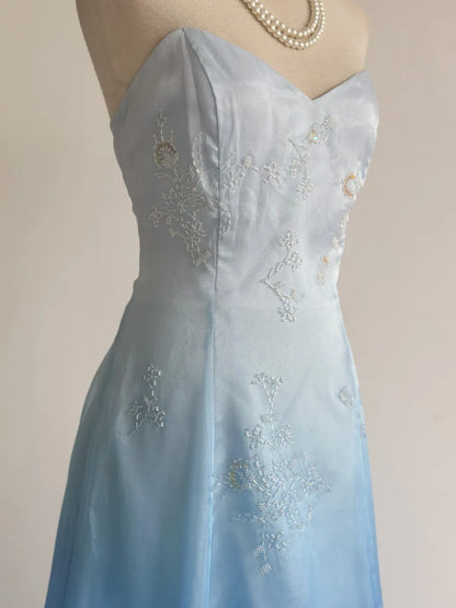 formaldressy--Blue and white exquisite floral fashion gradient tube top long floor-length ball gown graduation dress gh5515