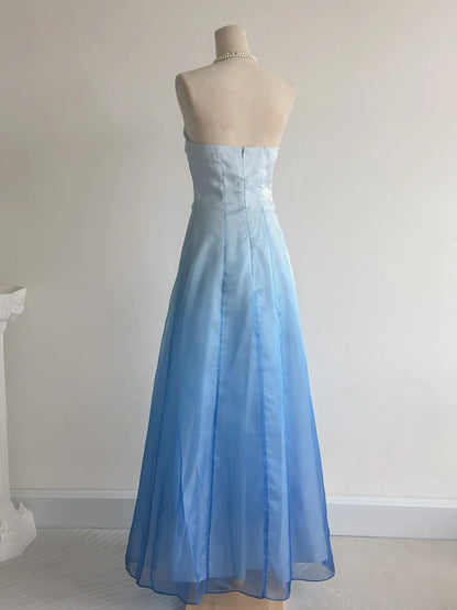 formaldressy--Blue and white exquisite floral fashion gradient tube top long floor-length ball gown graduation dress gh5515