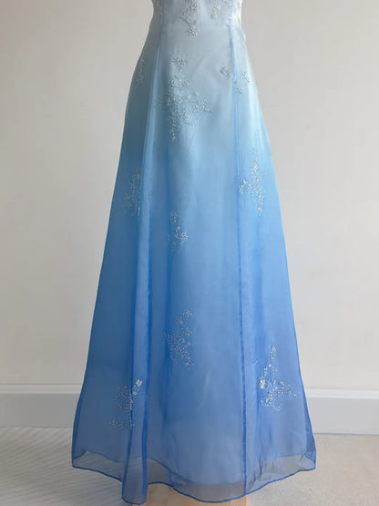 formaldressy--Blue and white exquisite floral fashion gradient tube top long floor-length ball gown graduation dress gh5515