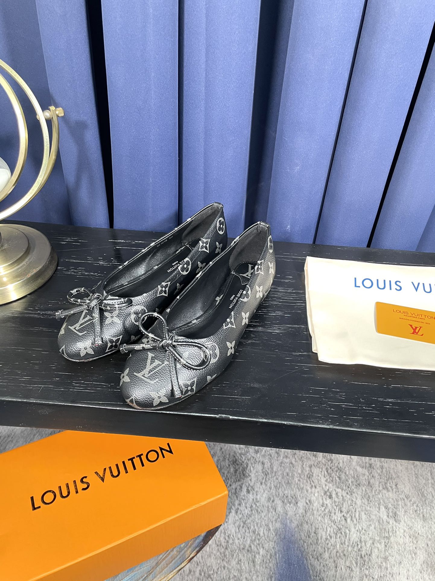 LV Butterfly Knot Black Ballet Flat Black Monogram Sheepskin