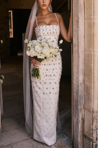 formaldressy-Ivory white mid-length satin exquisite beaded prom dress wedding dress evening dress gh5744