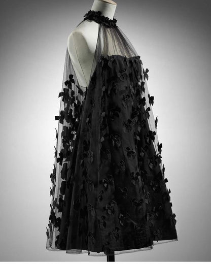 formaldressy--Black Exquisite Butterfly Short Tulle Beautiful Suspender Homecoming Dress gh5692