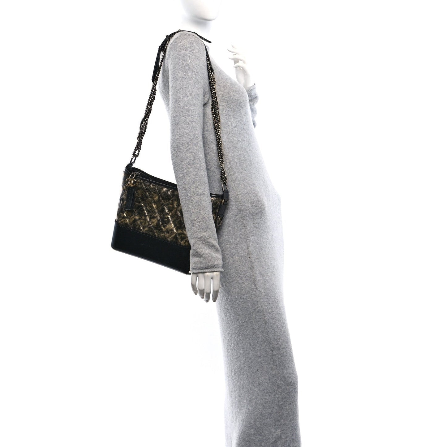 Metallic Crumpled Goatskin Quilted Medium Gabrielle Hobo Black Gold