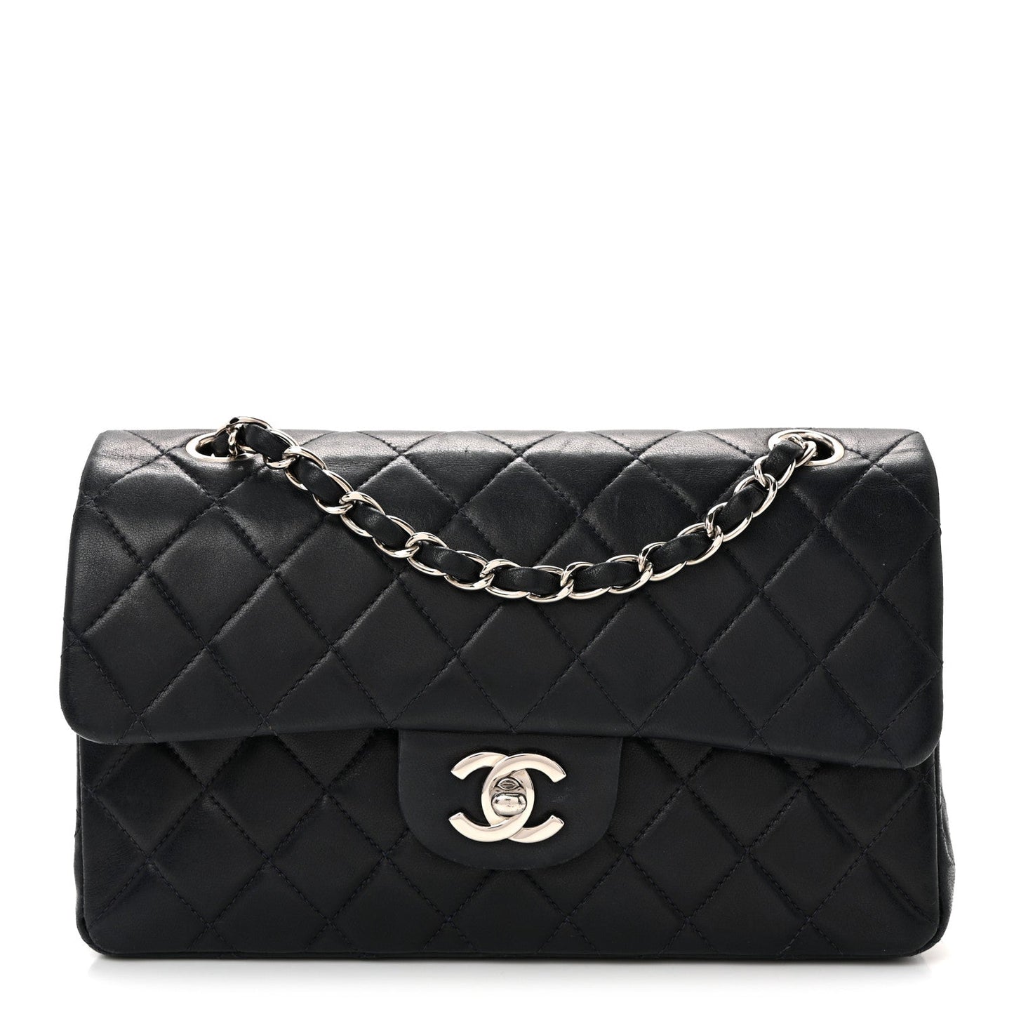 Lambskin Quilted Small Double Flap Navy