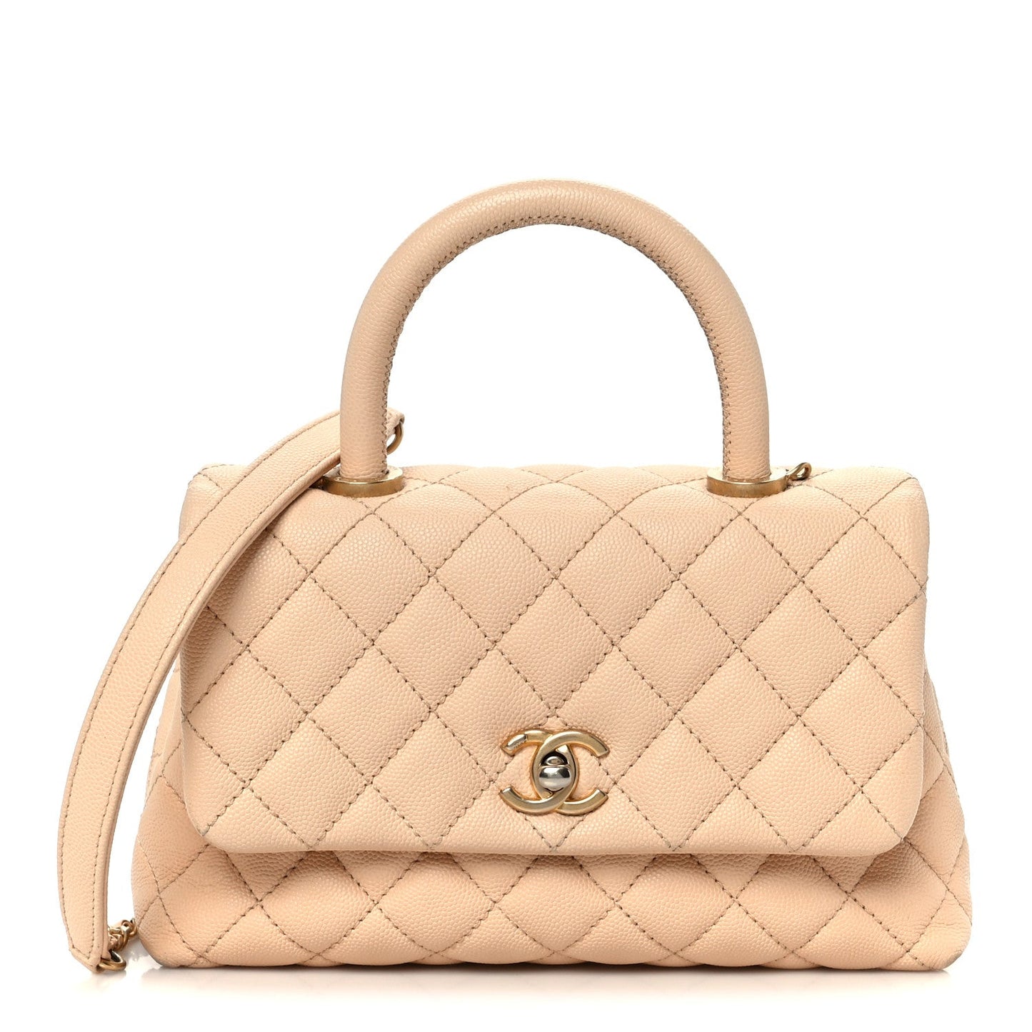 Caviar Quilted Mini Coco Handle Flap Beige