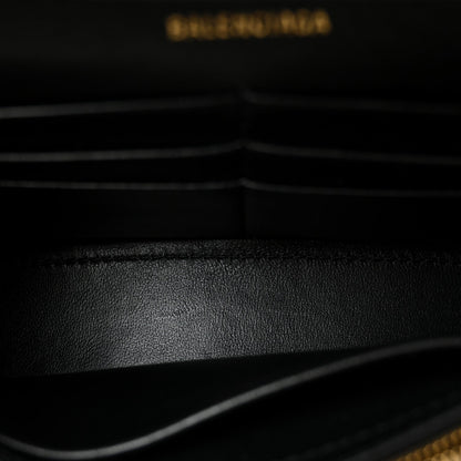 Shiny Box Calfskin Hourglass Chain Bag Black