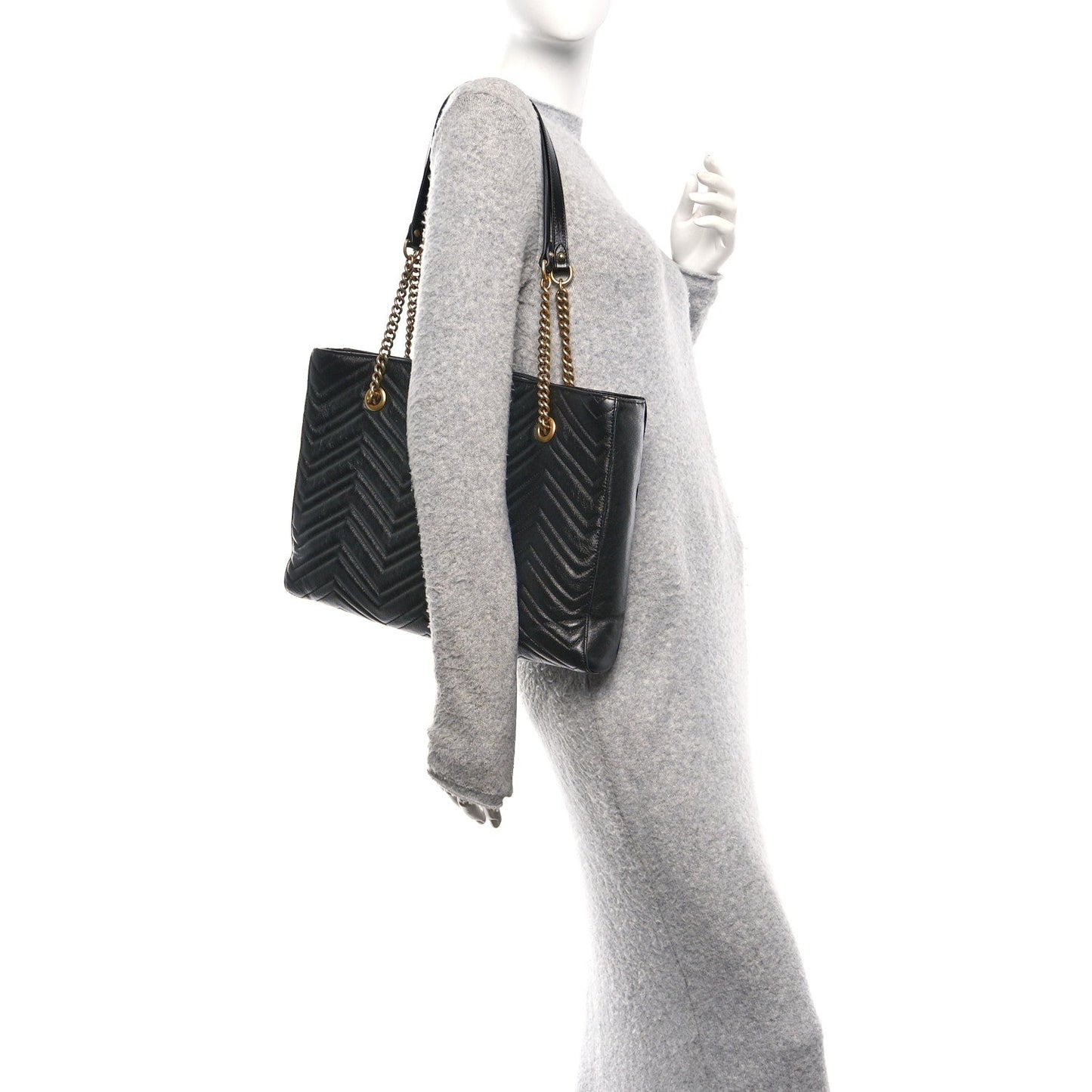Vintage Calfskin Matelasse Medium GG Marmont Slim Tote Black