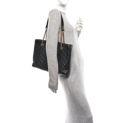 Vintage Calfskin Matelasse Medium GG Marmont Slim Tote Black