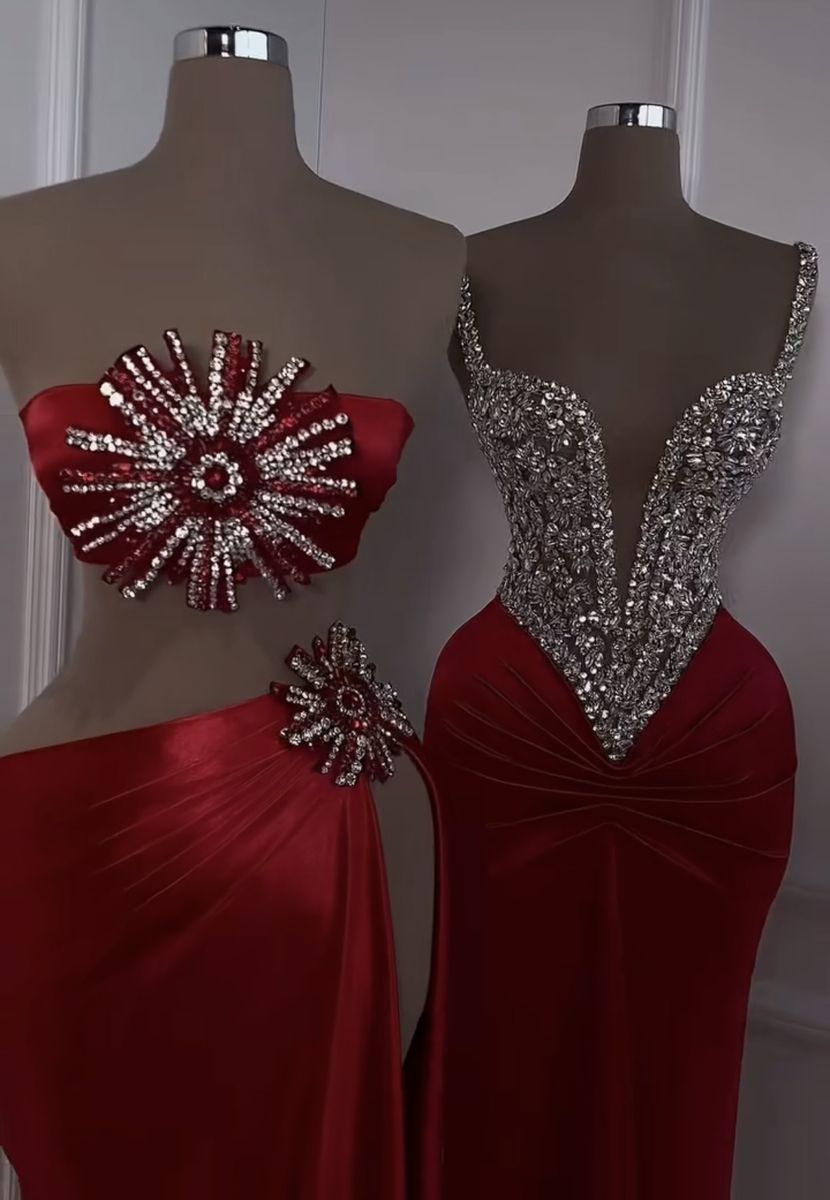 formaldressy-Red beaded dress sexy elegant dress prom dresses party dress satin gh5143