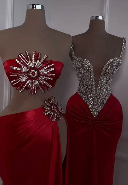 formaldressy-Red beaded dress sexy elegant dress prom dresses party dress satin gh5143