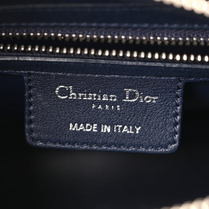 Calfskin Floral Print Medium Lady Dior Navy Blue Multicolor