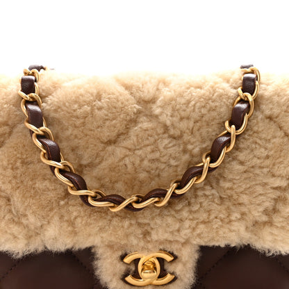 Shearling Lambskin Quilted Mini Furry Coco Flap Beige Dark Brown