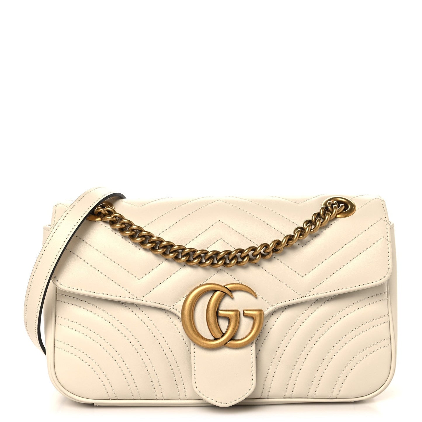 Calfskin Matelasse Small GG Marmont Shoulder Bag White