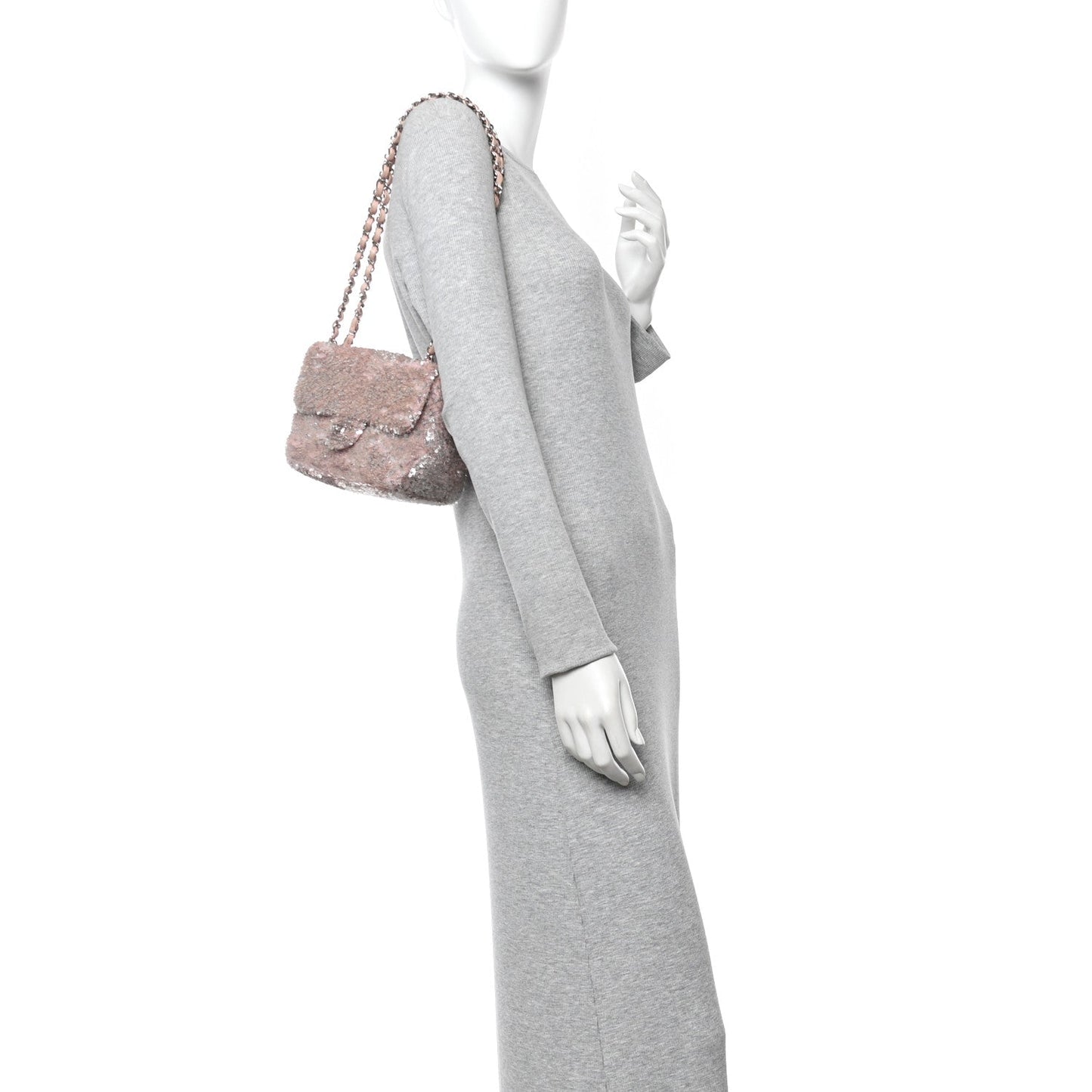 Sequin Mini Flap Light Pink Silver