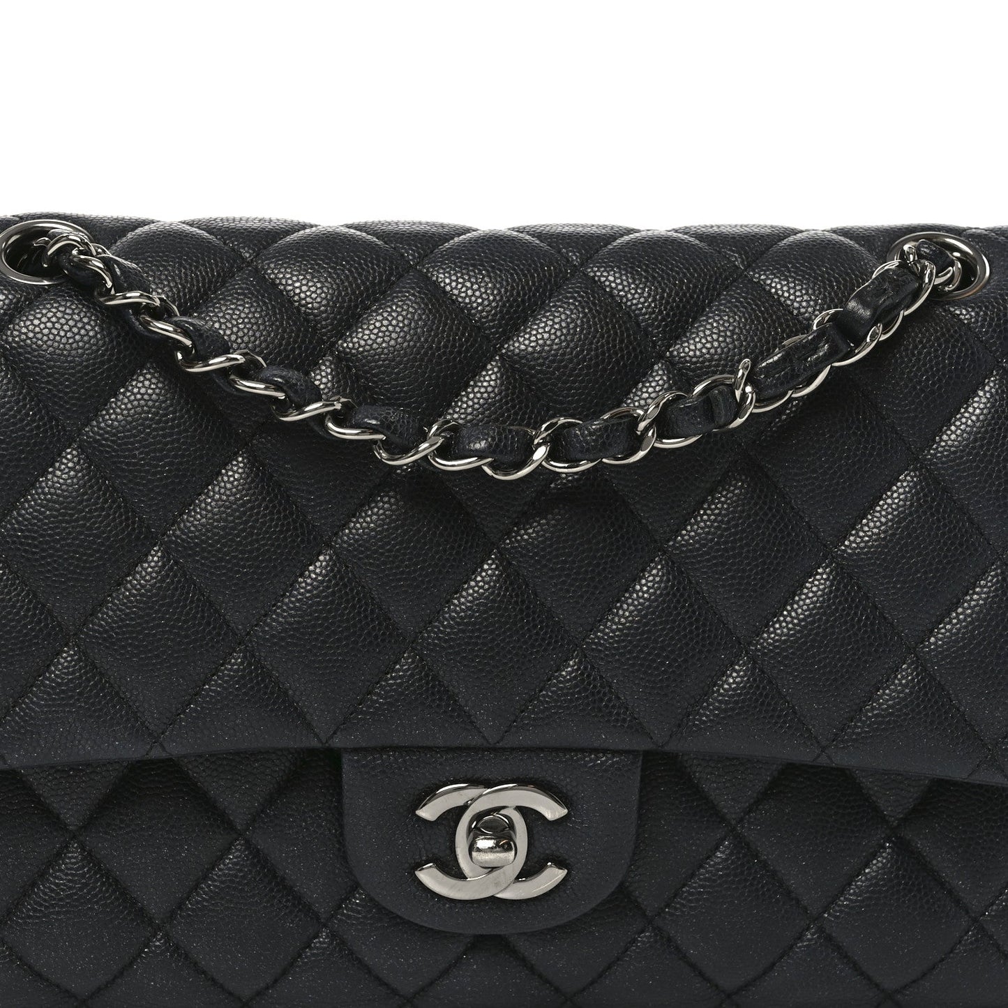 Iridescent Caviar Quilted Medium Double Flap Black