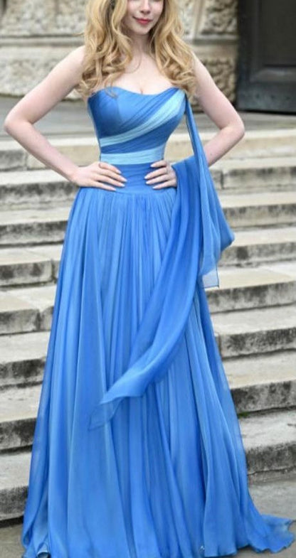 formaldressy-(Includes Scarf)Soft Blue Elegant Classic Dress Gradient Dress gh6327