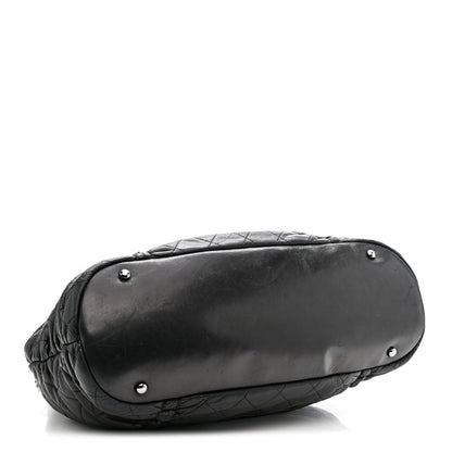 Lambskin Quilted Sharpei Frame Tote Black
