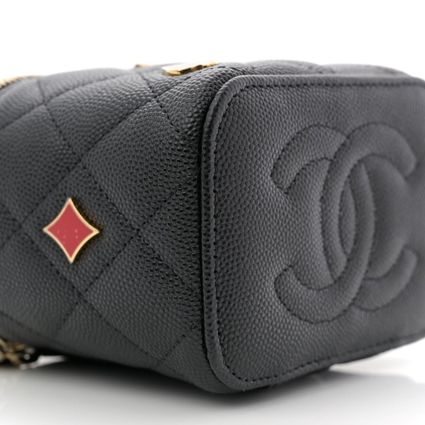Caviar Quilted Enamel Coco Casino Mini Vanity Case With Chain Black