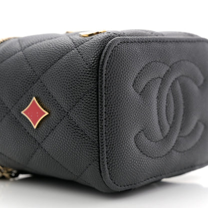 Caviar Quilted Enamel Coco Casino Mini Vanity Case With Chain Black