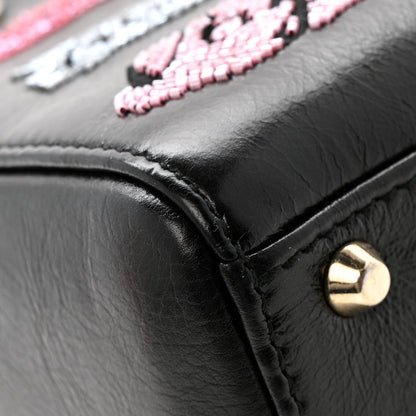 Calfskin Beaded Mini Lady Dior Black