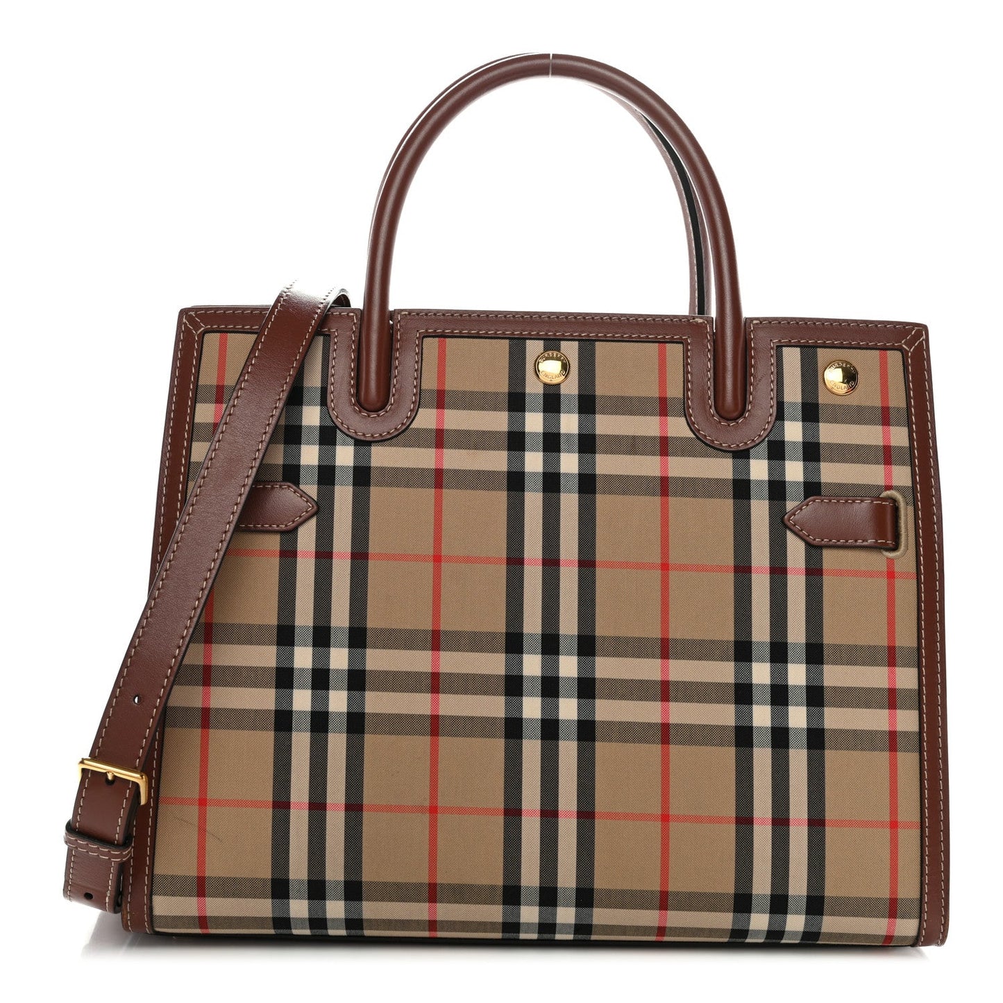 Calfskin Vintage Check Two Handle Title Bag Archive Beige