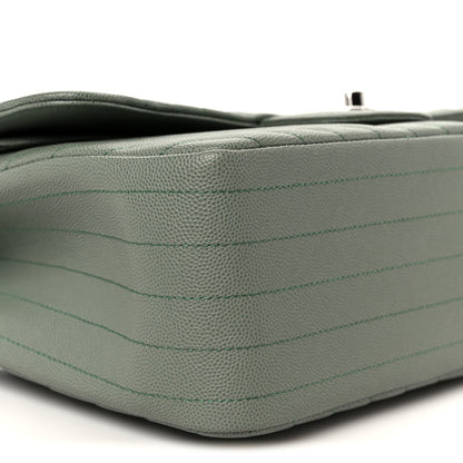 Caviar Chevron Quilted Jumbo Double Flap Green