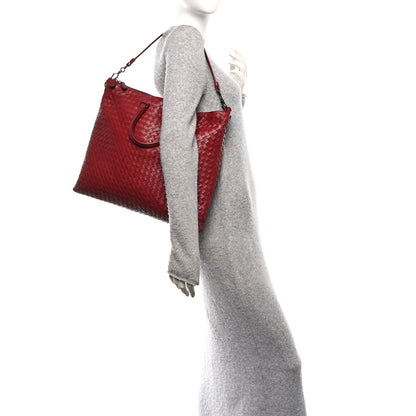 Nappa Intrecciato Medium Convertible Tote Burgundy