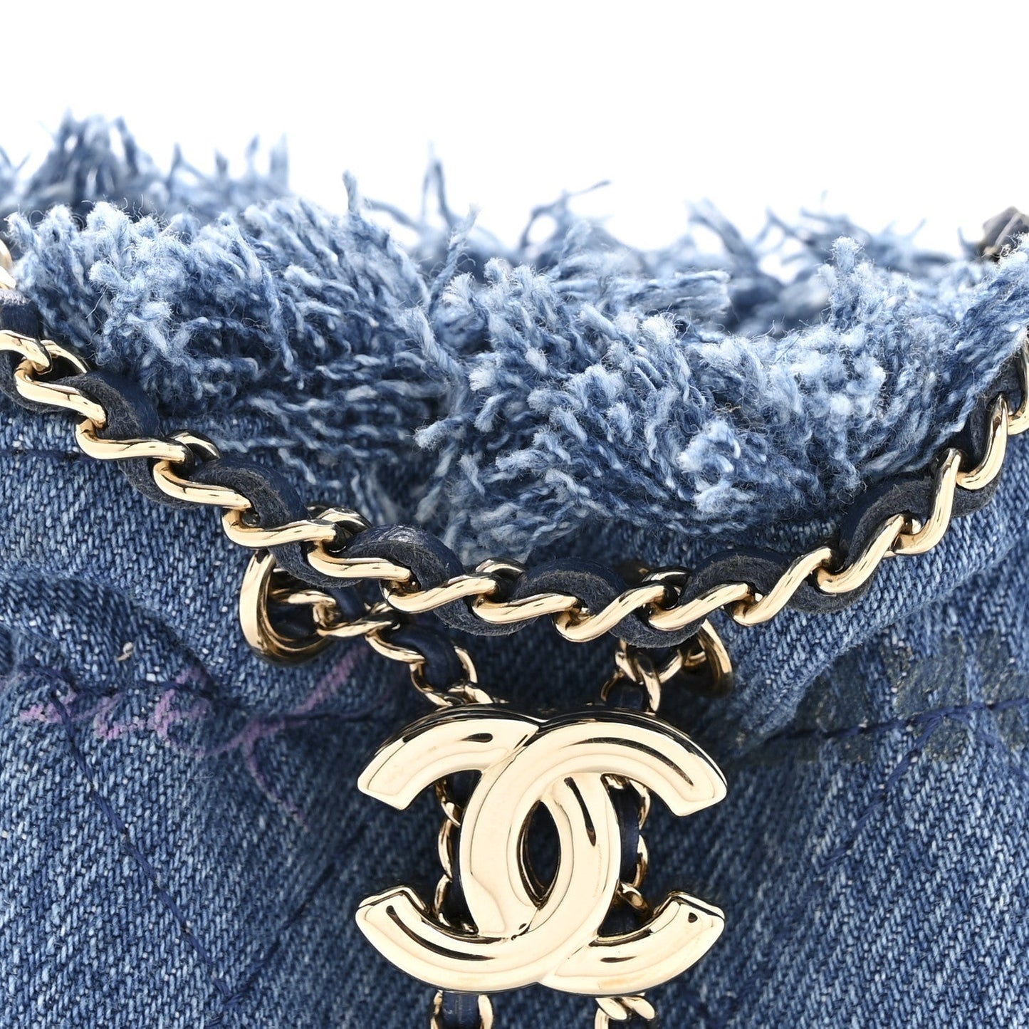 Denim Quilted Mood Mini Bucket With Chain Blue Multicolor