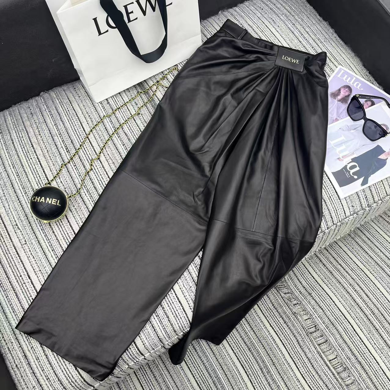 Loewe Wide-Leg Trousers Black Nappa Leather 348563