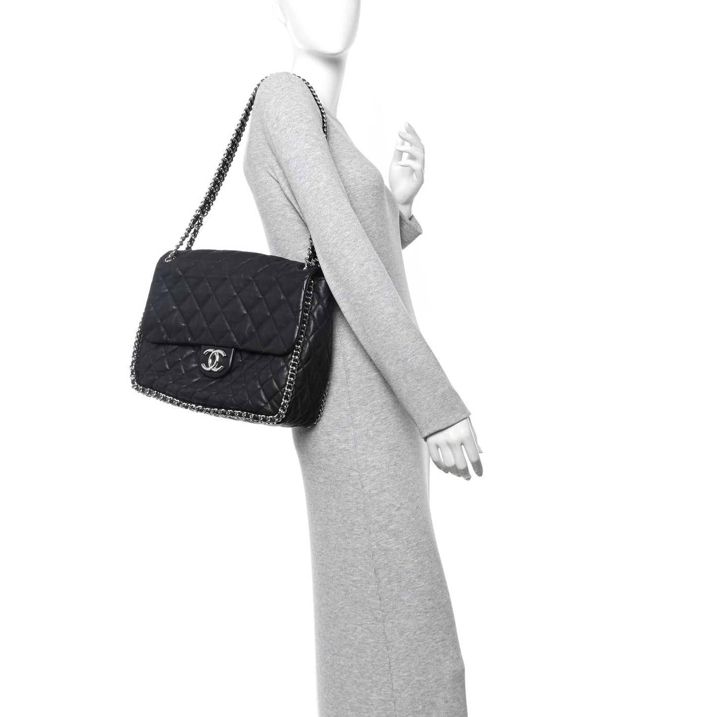 Washed Lambskin Quilted Maxi Chain Around Flap Black