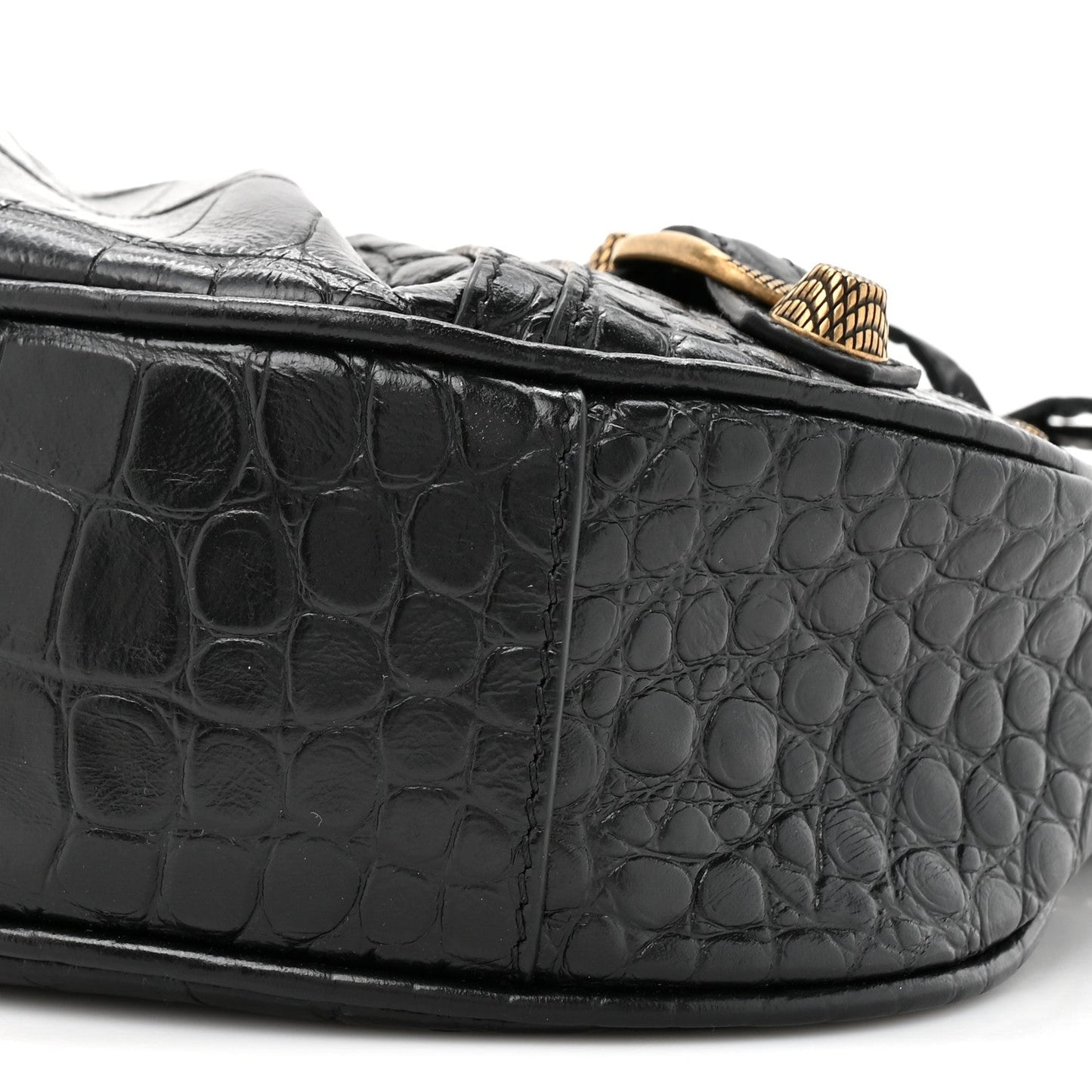 Extra Supple Calfskin Crocodile Embossed Le Cagole Shoulder Bag XS Black