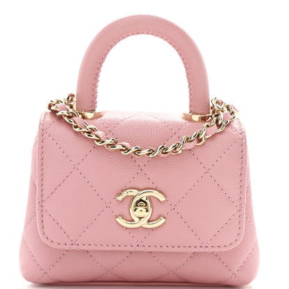 Caviar Quilted Nano Coco Handle Clutch With Chain Pink
