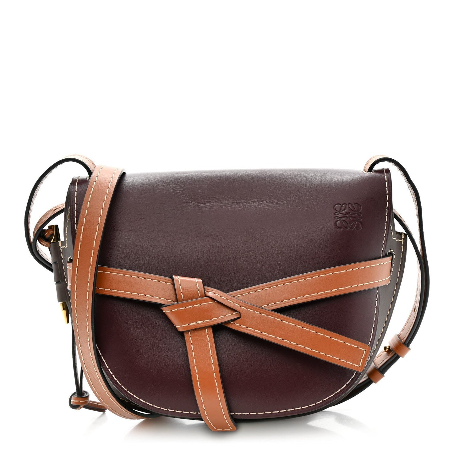 Calfskin Small Gate Crossbody Bag Oxblood Tan Taupe