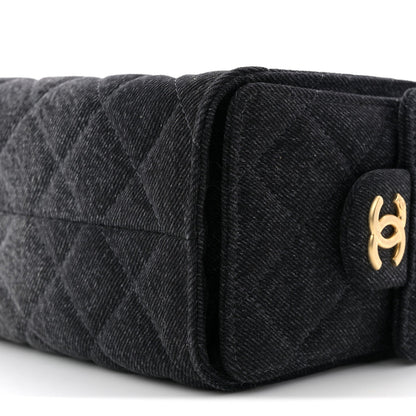 Washed Denim Quilted Mini Chanel 25 Handbag Black