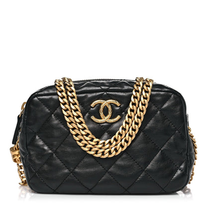 Lambskin Quilted Mini Pillow Crush Camera Case Black