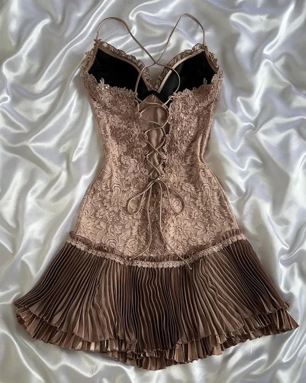 formaldressy-Brown Vintage Exquisite Lace Homecoming Dress Short Evening Dress Birthday Party Dress Prom Dress gh5151
