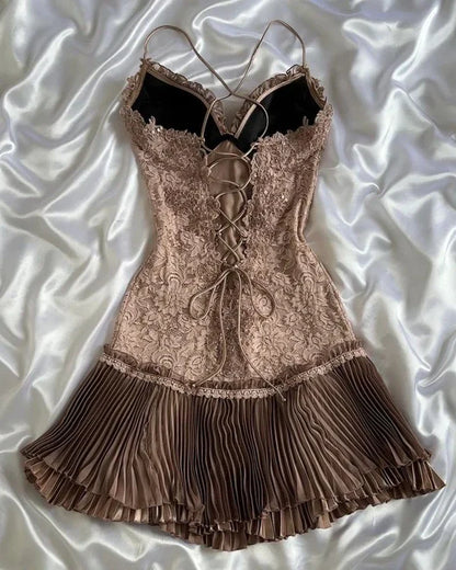 formaldressy-Brown Vintage Exquisite Lace Homecoming Dress Short Evening Dress Birthday Party Dress Prom Dress gh5151