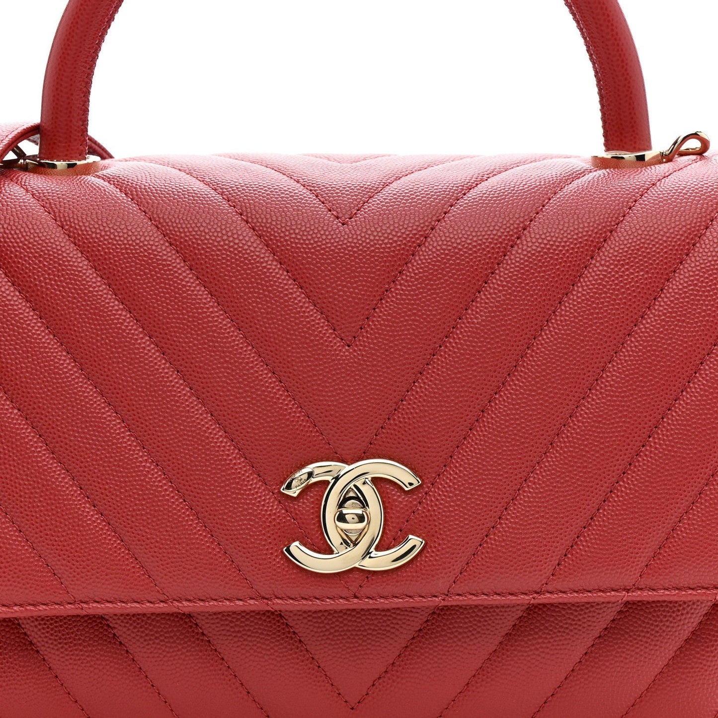 Caviar Chevron Quilted Small Coco Handle Flap Red