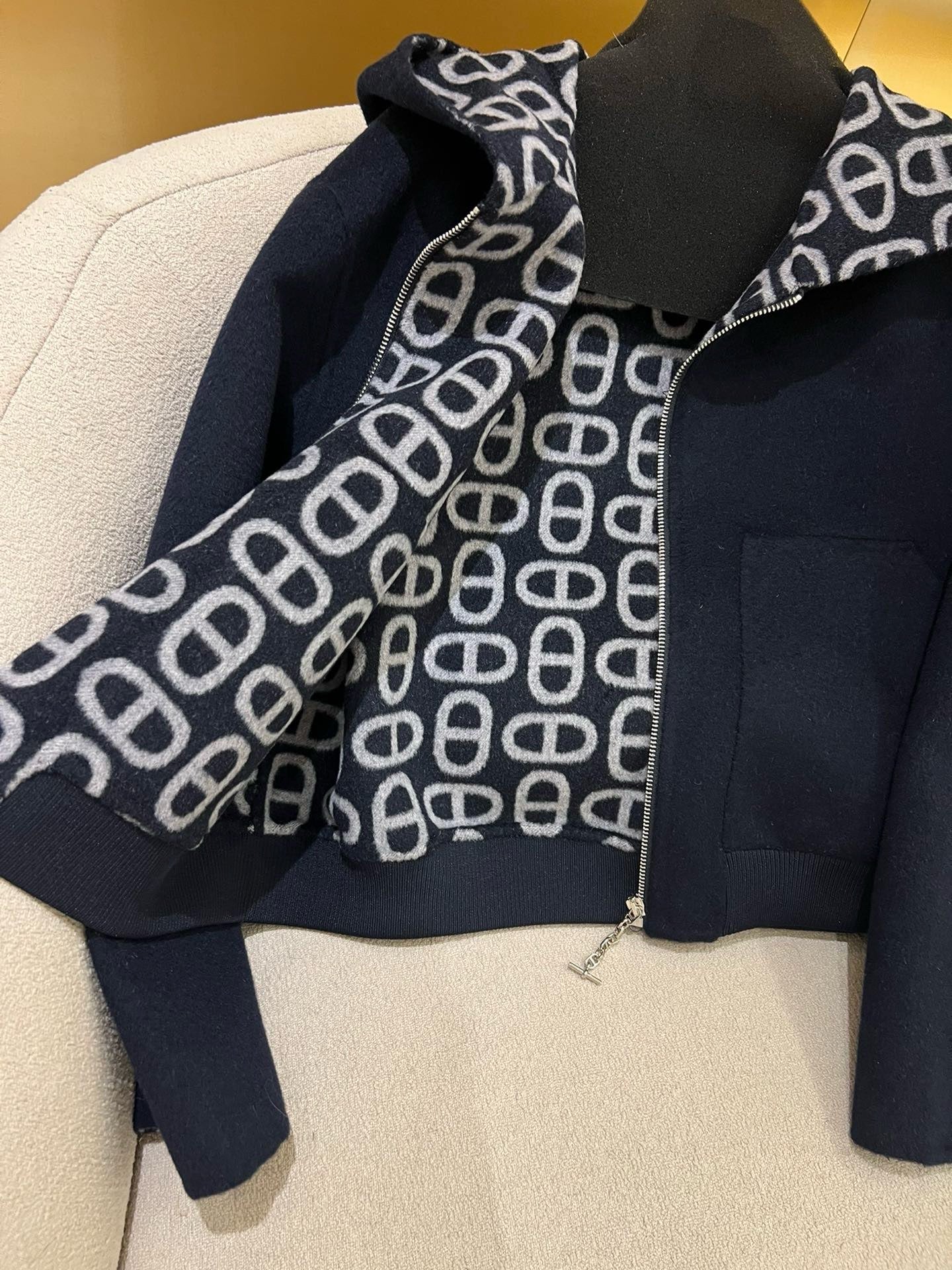 HM 25 Classic Pig Nose Monogram Hooded Coat Dark Blue Cashmere 305171