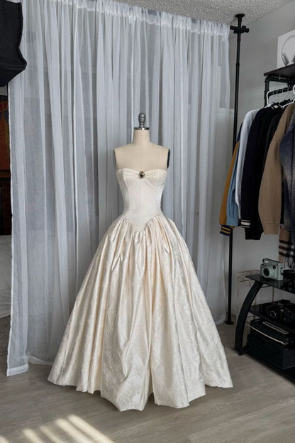 formaldressy--Ivory Vintage Elegant Long Satin Dress gh5703