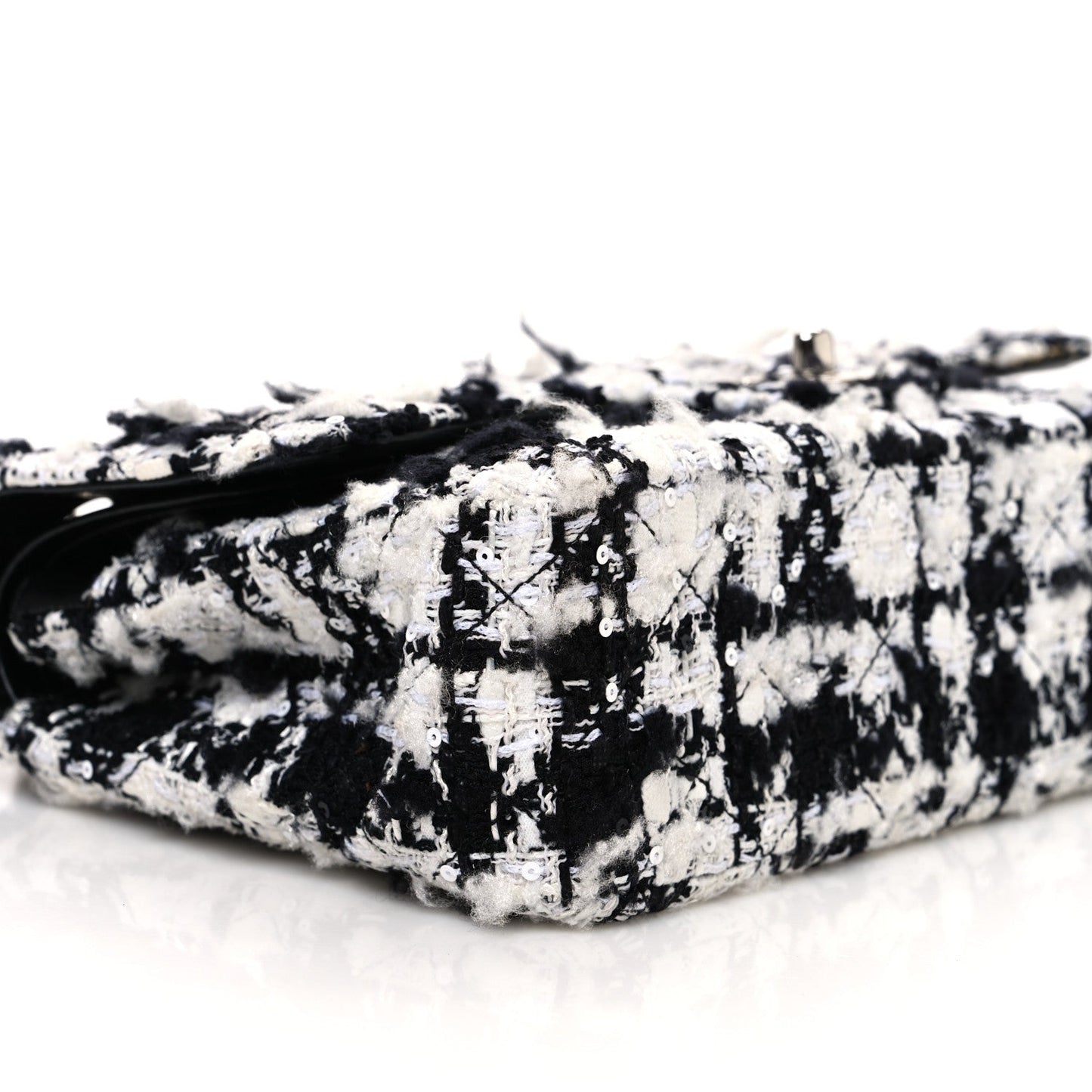 Tweed Quilted Medium Double Flap Black Ecru White