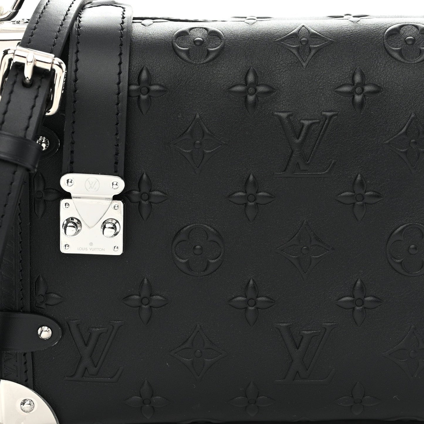 Calfskin Debossed Monogram Side Trunk Black