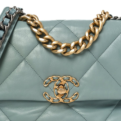 Goatskin Quilted Medium Chanel 19 Flap Light Blue