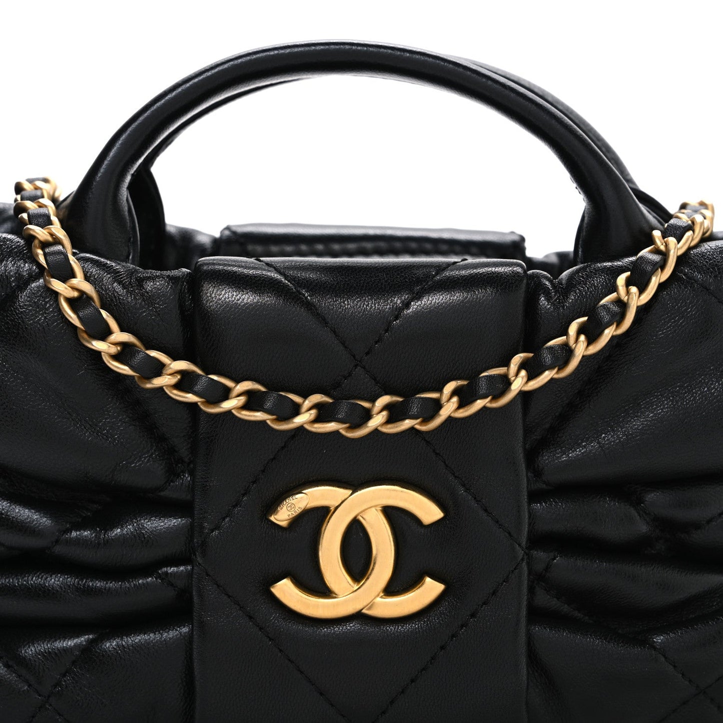 Lambskin Quilted Mini Bow Bag Black